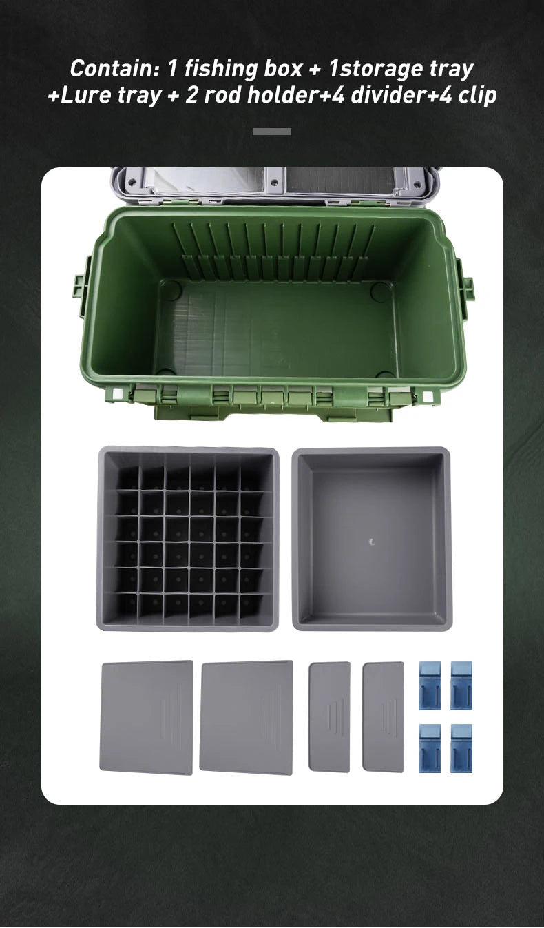 BaseBox Pro — Cutie Pescuit cu Suport Lansetă & Organizare Completă