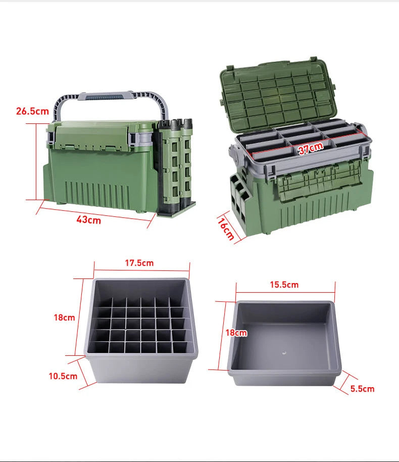 BaseBox Pro — Cutie Pescuit cu Suport Lansetă & Organizare Completă