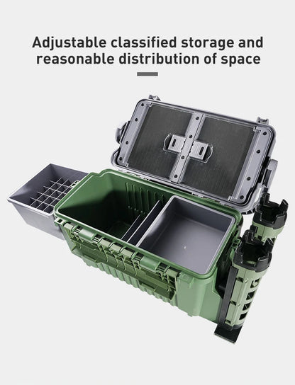 BaseBox Pro — Cutie Pescuit cu Suport Lansetă & Organizare Completă