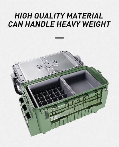 BaseBox Pro — Cutie Pescuit cu Suport Lansetă & Organizare Completă