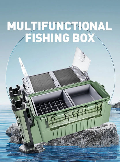 BaseBox Pro — Cutie Pescuit cu Suport Lansetă & Organizare Completă